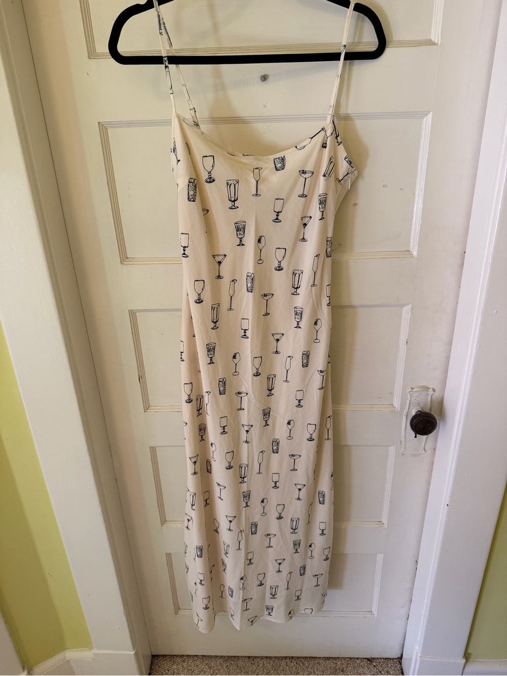 Abercrombie & Fitch Cream Maxi Slip Dress with Black Glassware Print